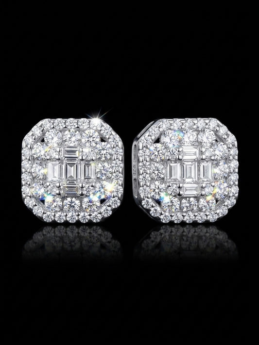 Moissanite Cube Square Baguette Earrings
