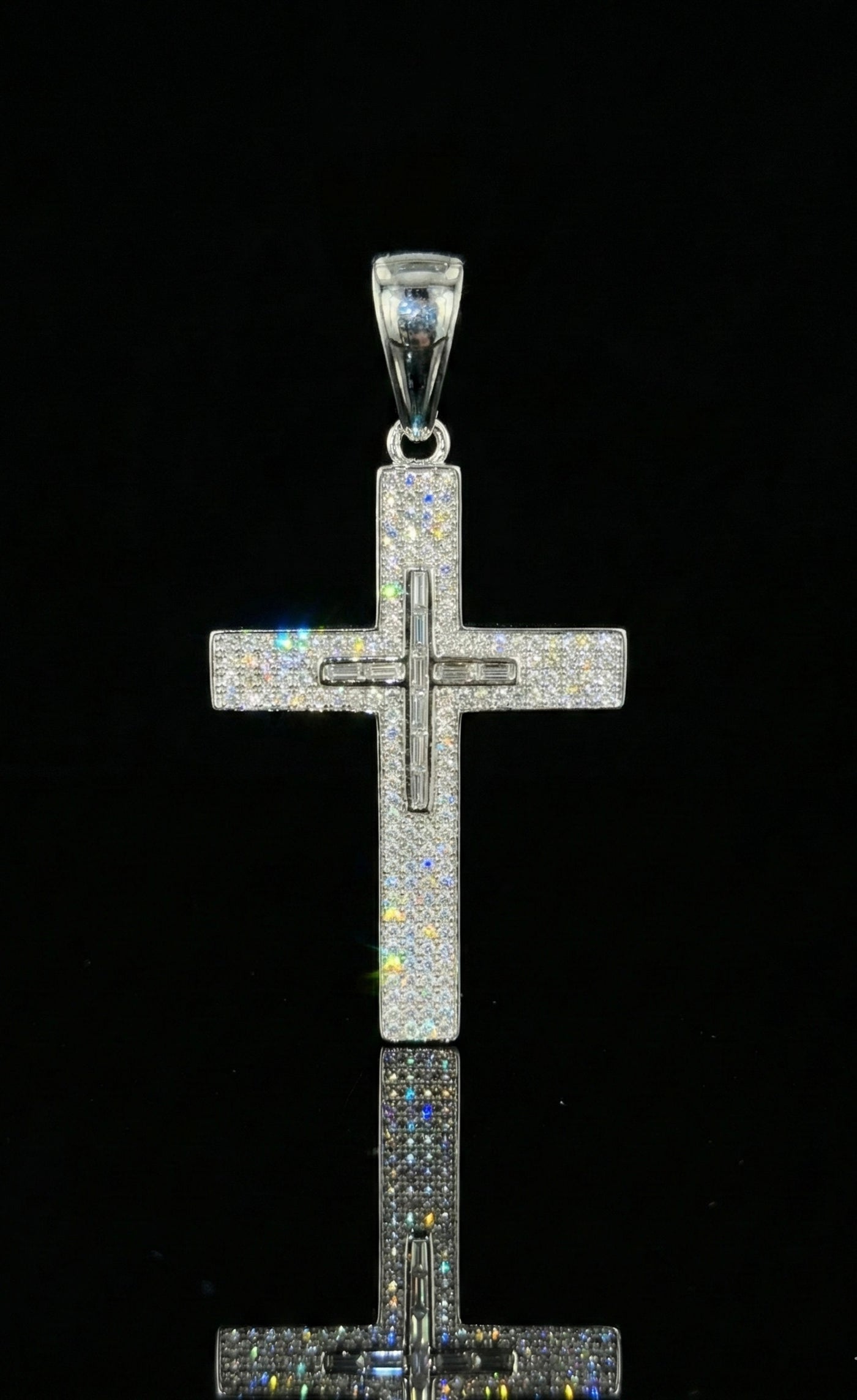 Iced Out Cross Moissanite Pendant with Baguette