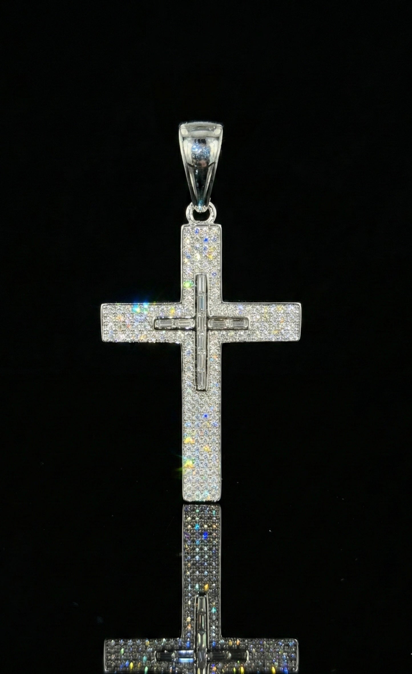 Iced Out Cross Moissanite Pendant with Baguette
