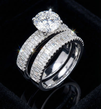 Moissanite BaguetteWedding Rings Duo Set