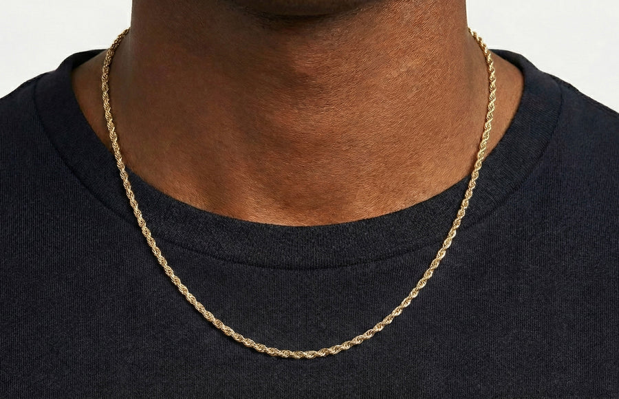 3mm Rope Chain/Necklace in 18K Yellow Gold