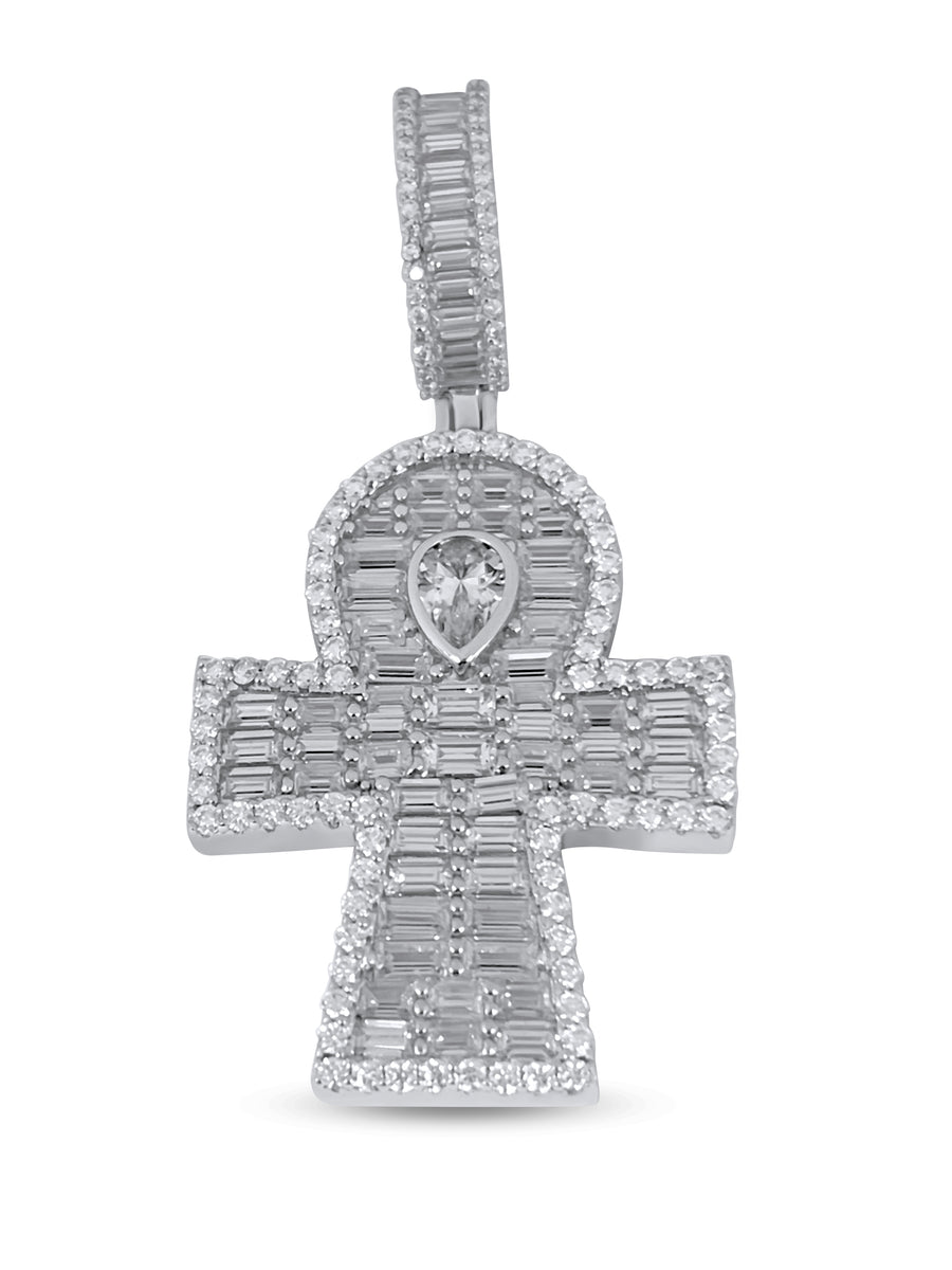 925 Sterling Silver and Moissanite Ankh Pendant