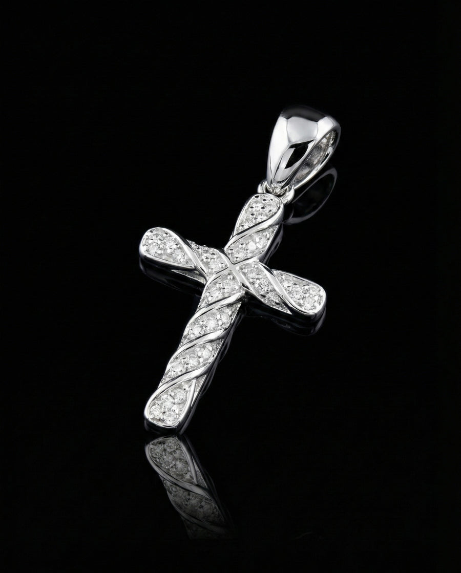 Iced Twisted Moissanite Cross Pendant
