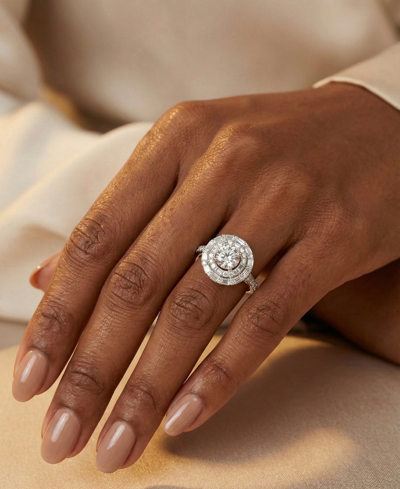 1Ct Moissanite Wedding ring with baguette Halo