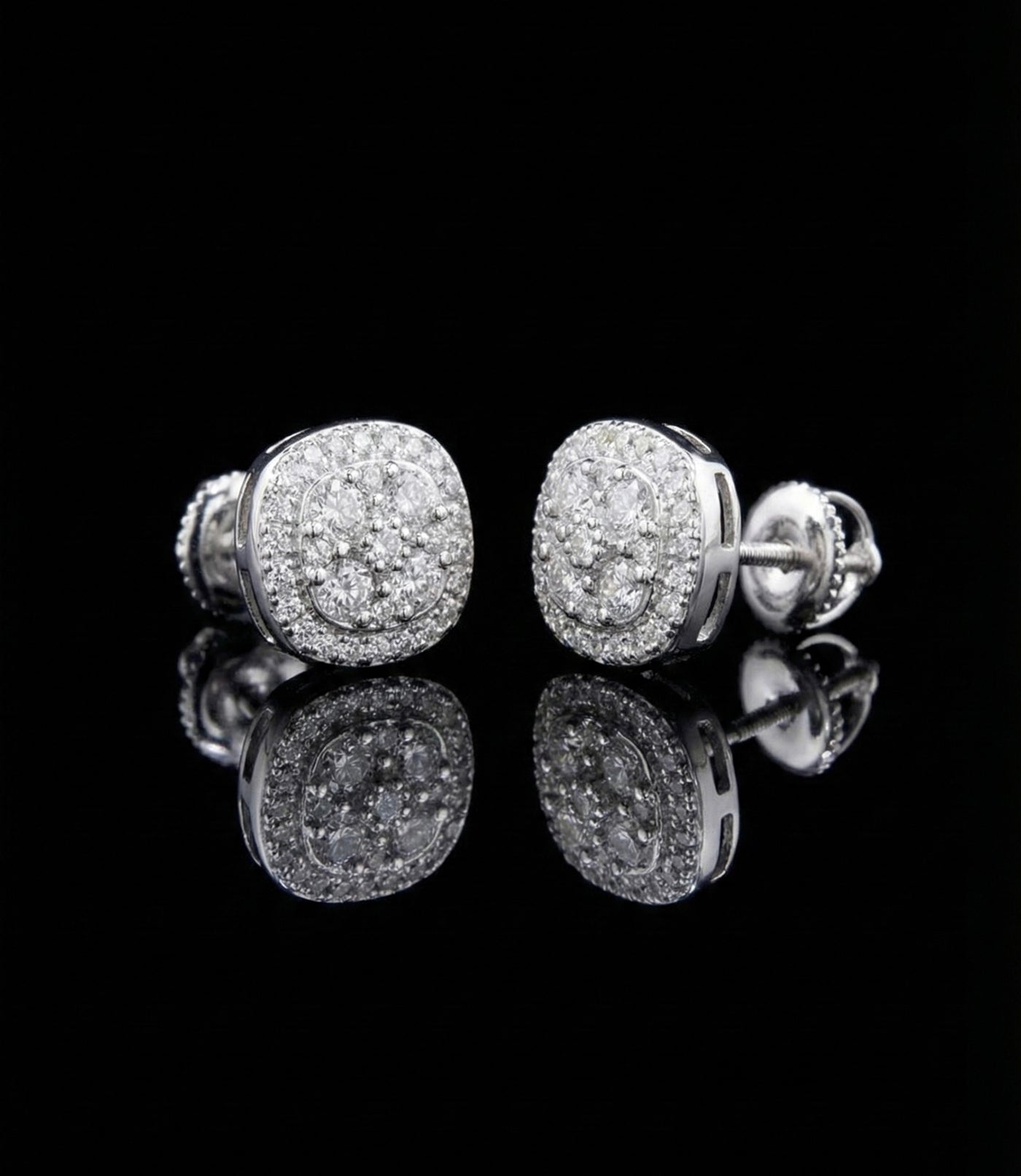 Rounded Square Cluster Moissanite Earrings