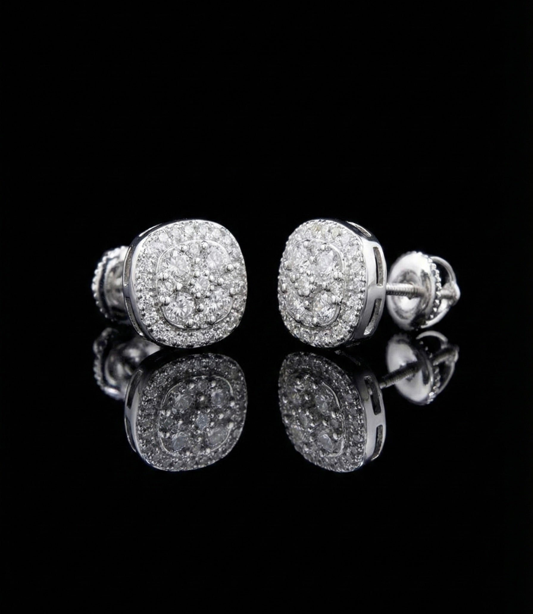 Rounded Square Cluster Moissanite Earrings