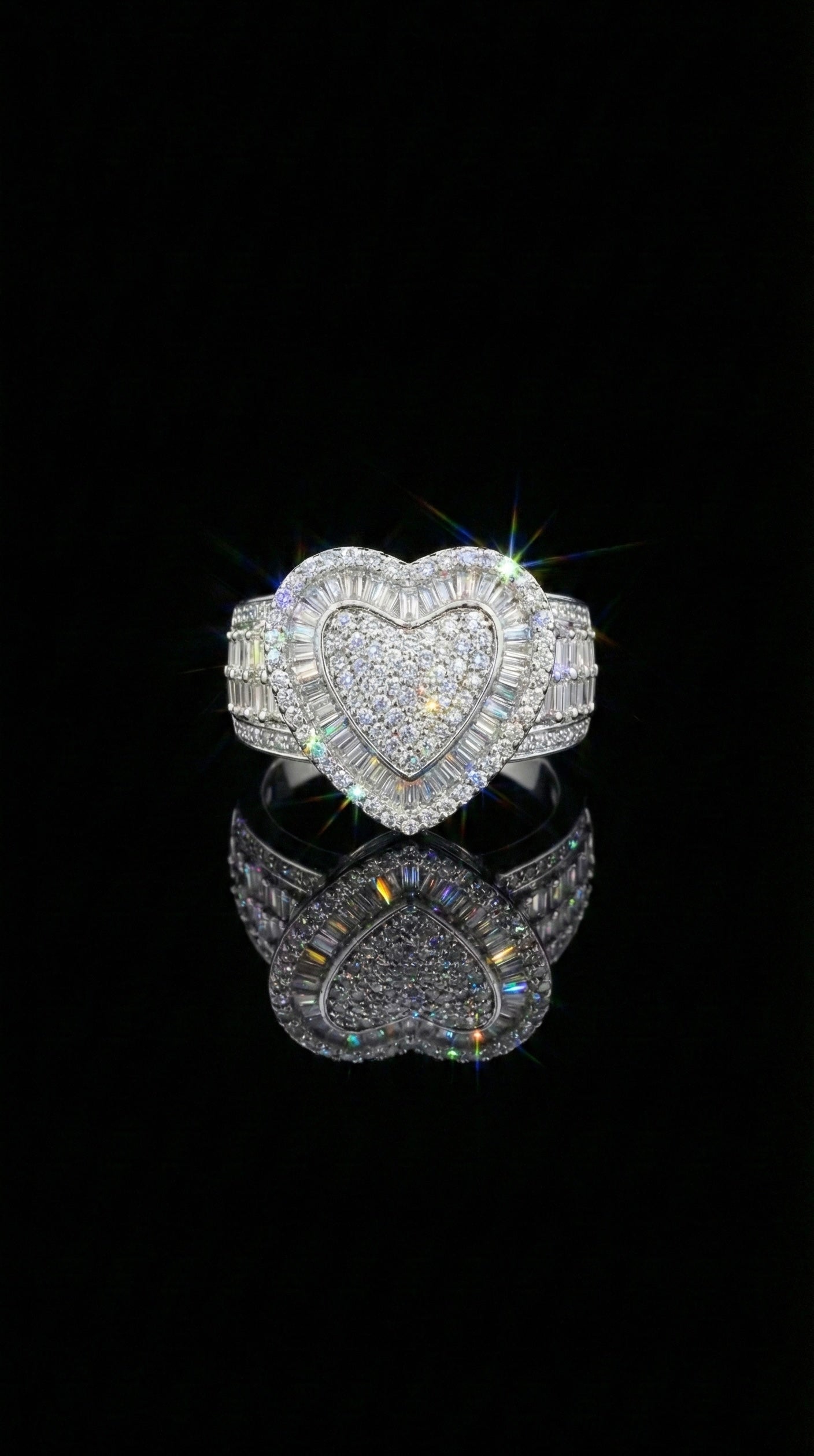 Large Baguette Heart Moissanite  Ring