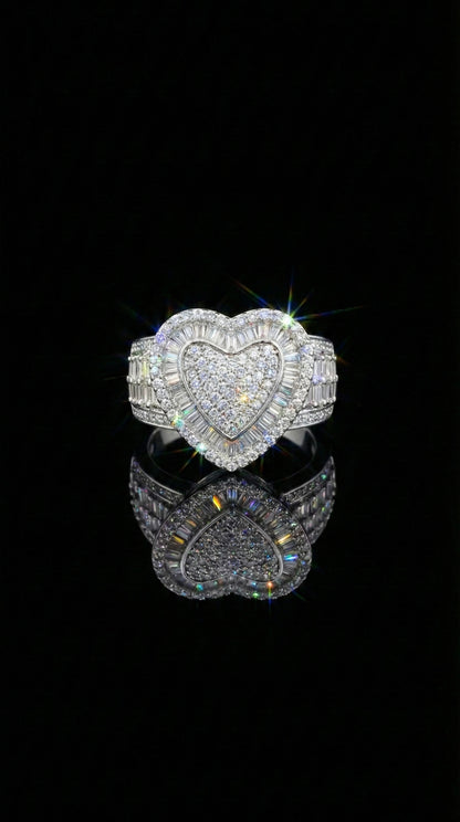Large Baguette Heart Moissanite  Ring
