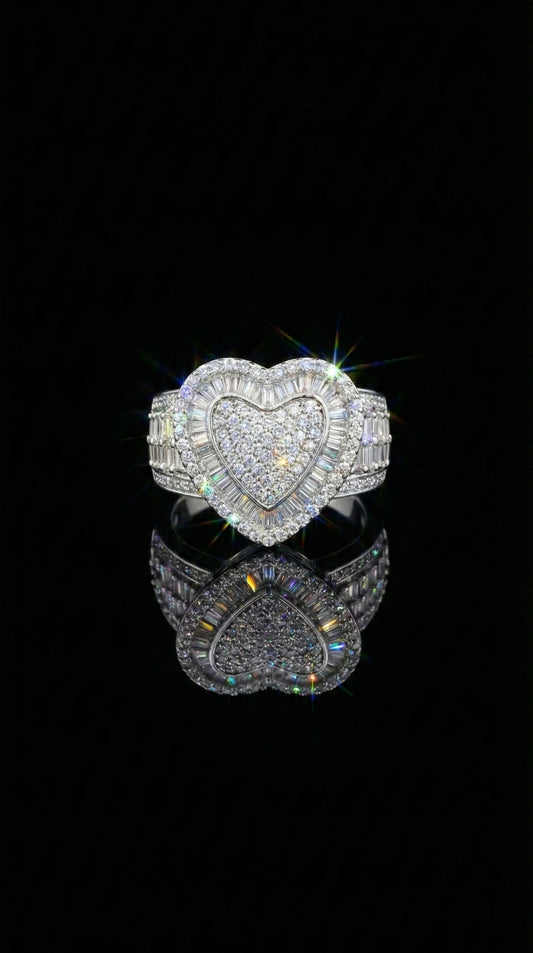 Large Baguette Heart Moissanite  Ring