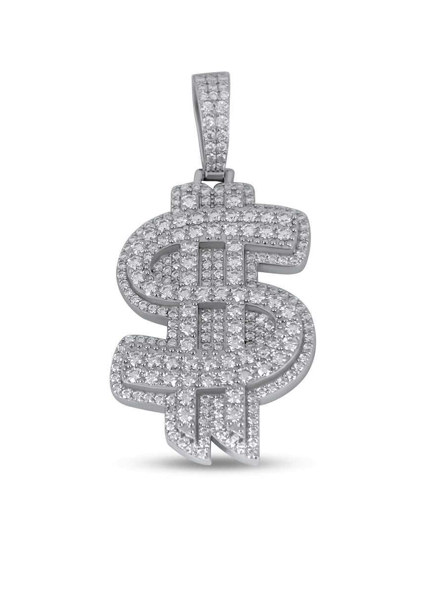 925 Sterling Silver and Moissanite Dollar Sign Pendant