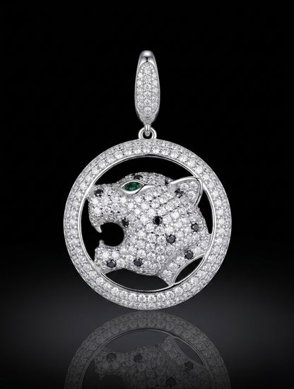 Round Halo Pavé Moissanite Green Eye Panther Leopard Pendant