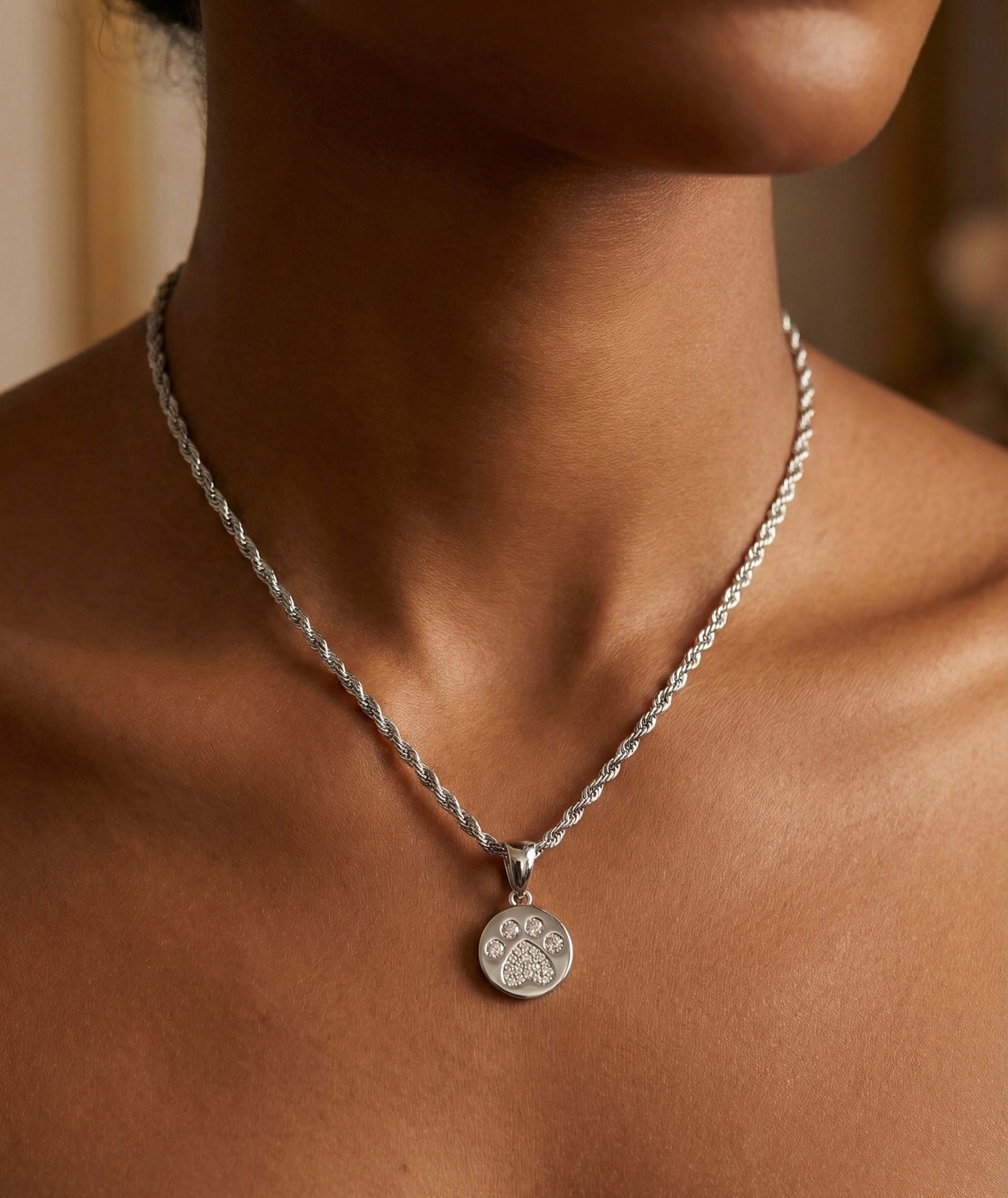 Paw Print Heart Moissanite Pendant