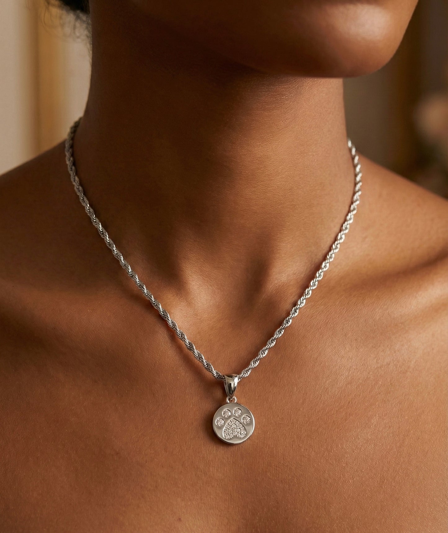 Paw Print Heart Moissanite Pendant