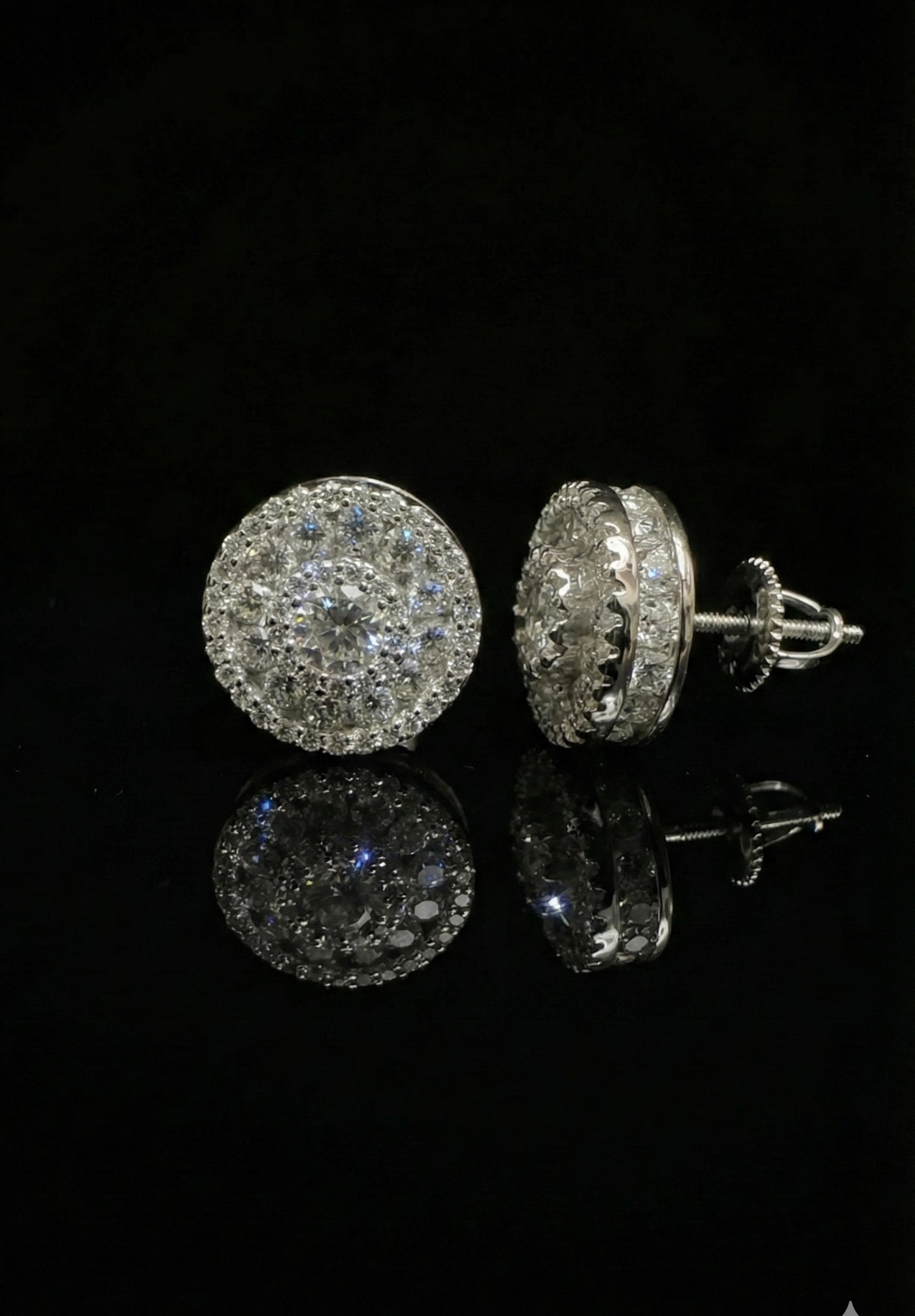 Iced Out Round Halo Cluster Moissanite Earrings