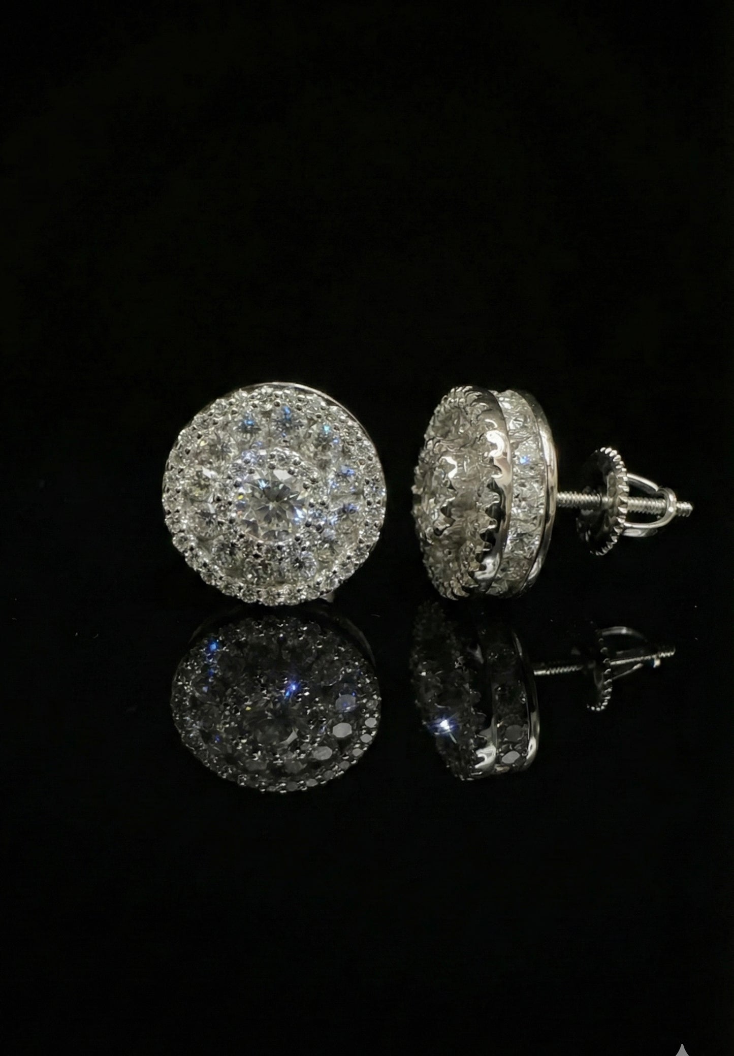 Iced Out Round Halo Cluster Moissanite Earrings