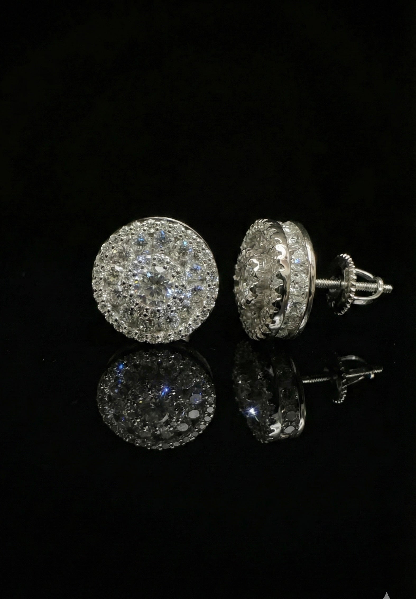 Iced Out Round Halo Cluster Moissanite Earrings