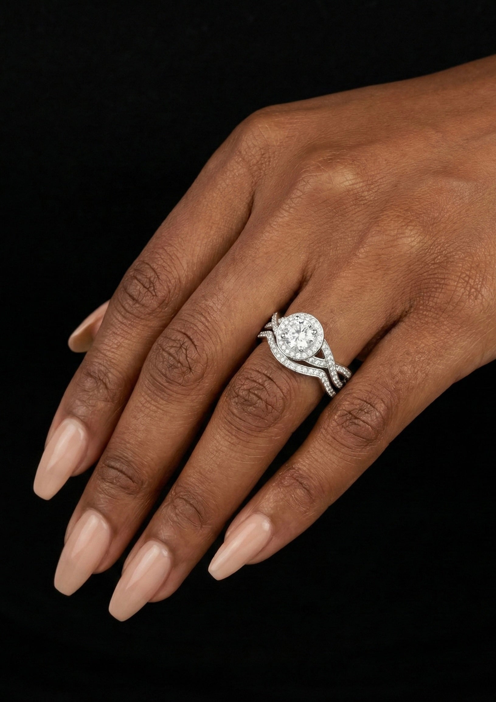 Eternal Twist Round Center HaloMoissanite Wedding/Promise Ring