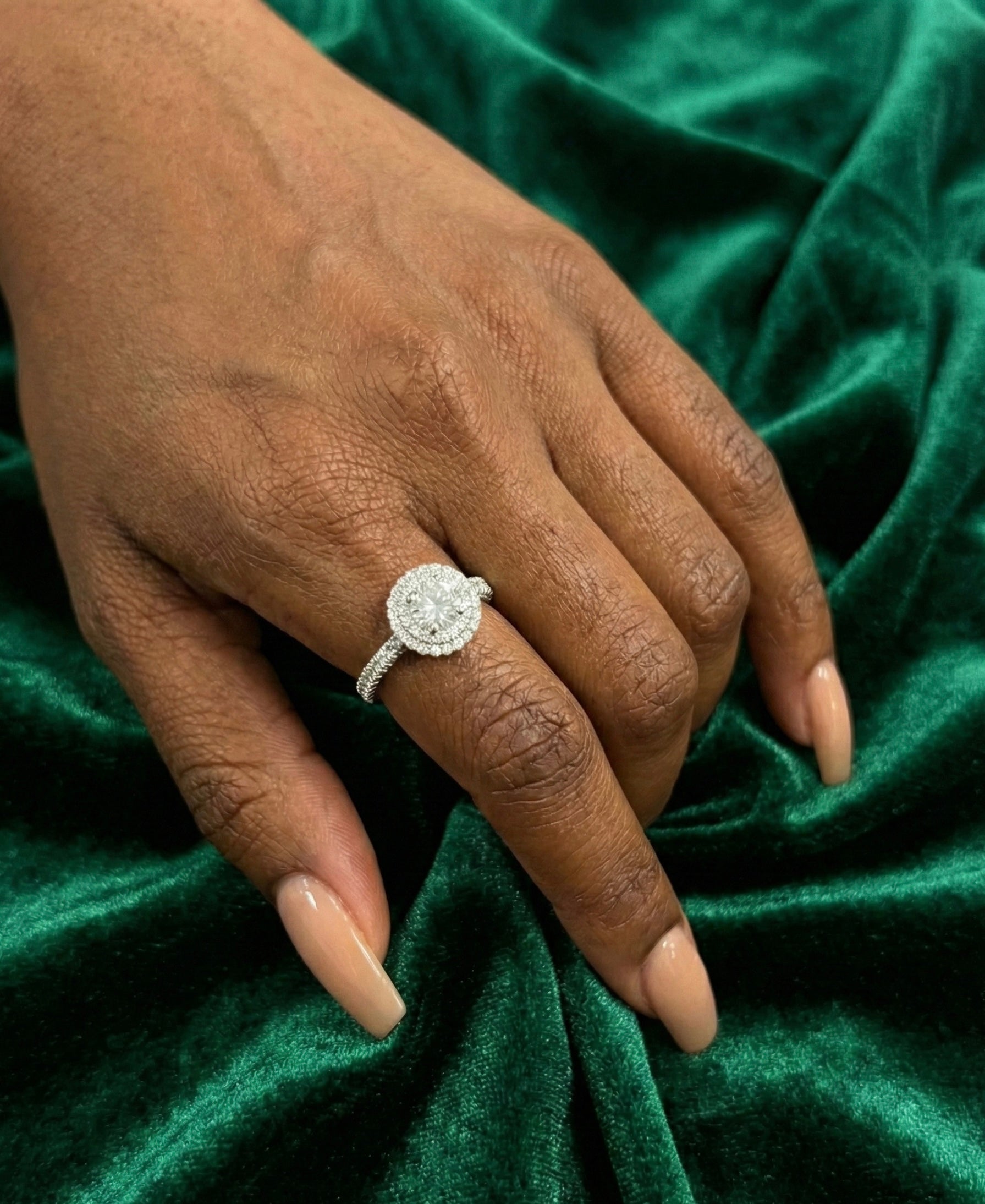 Stepped Halo Wedding/Promise Moissanite Ring