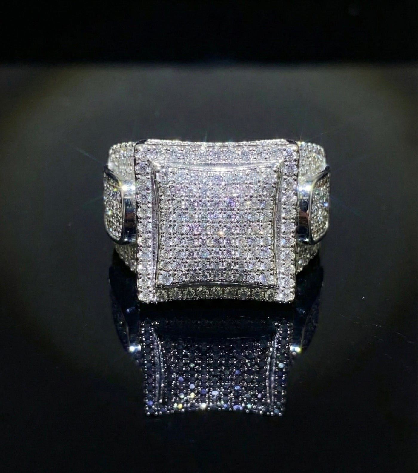 Oversized Iced Out Square Moissanite Ring
