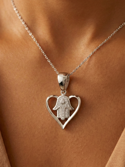 Moissanite Hamsa Hand Heart Pendant