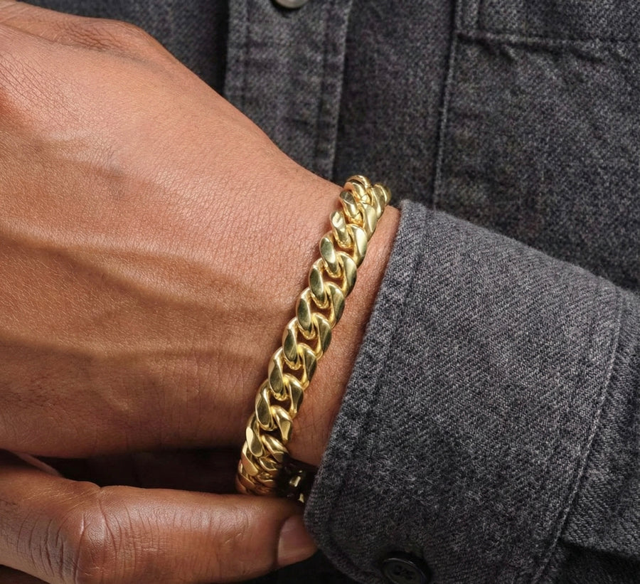 10MM Miami Cuban Bracelet In 18K Yellow Gold