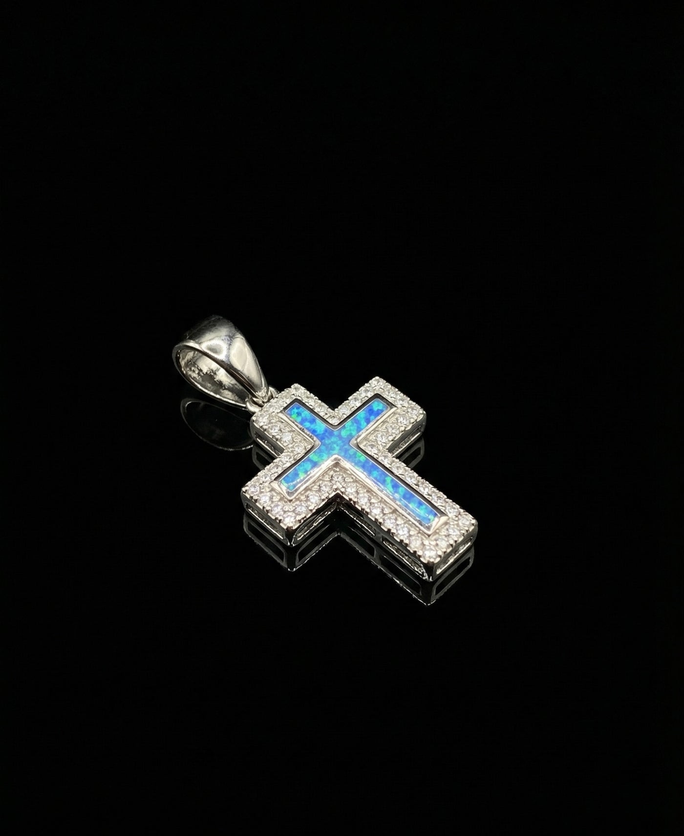 Blue Opal Inlay Cross Moissanite Pendant