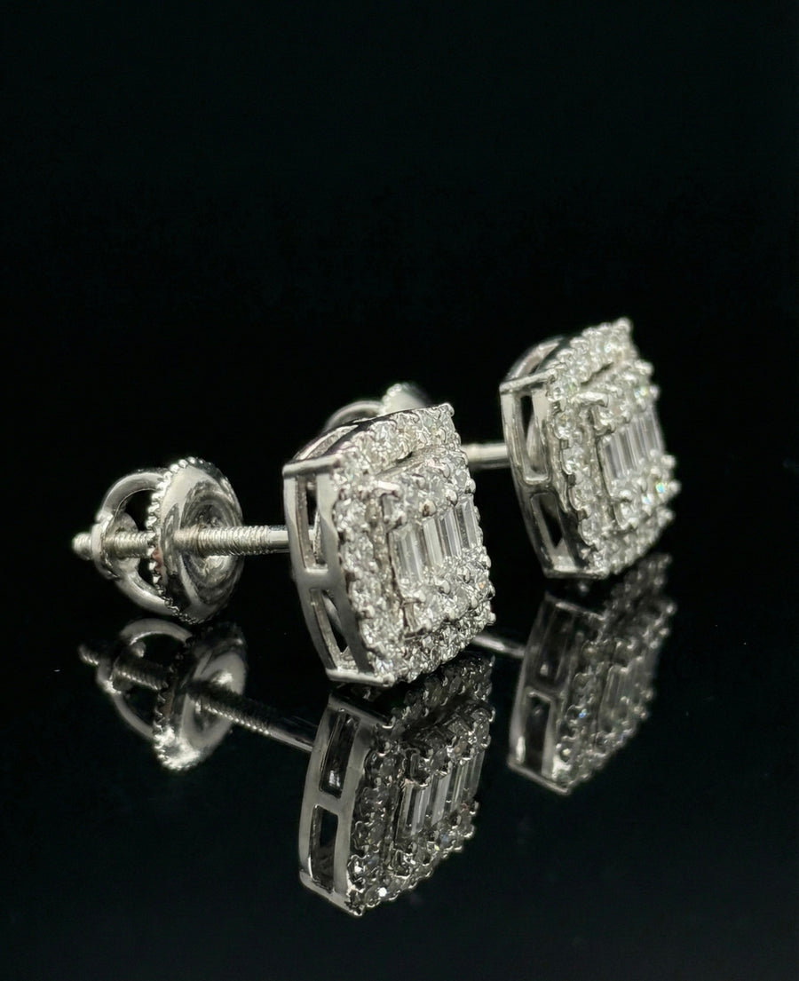 Stacked Baguette Square Moissanite Earrings