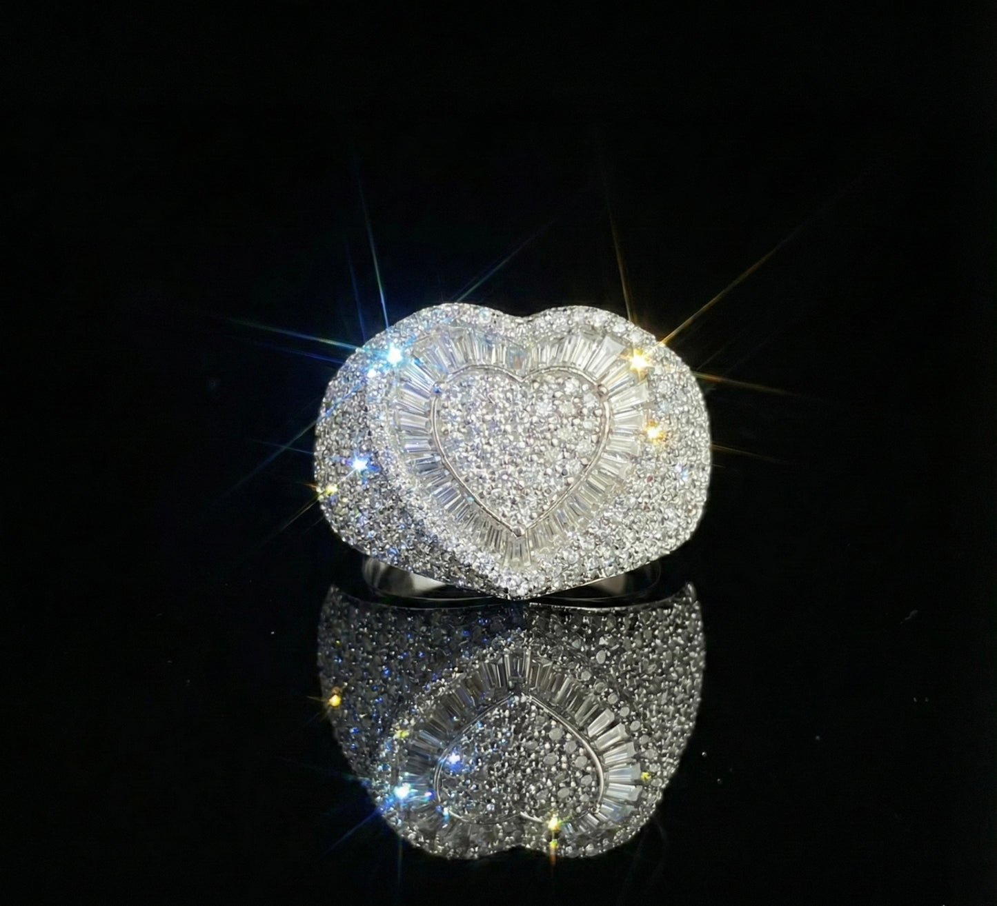 Moissanite Large Baguette Heart Ring