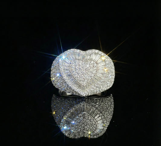 Moissanite Large Baguette Heart Ring
