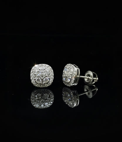 Rounded Square Cluster Moissanite Earrings