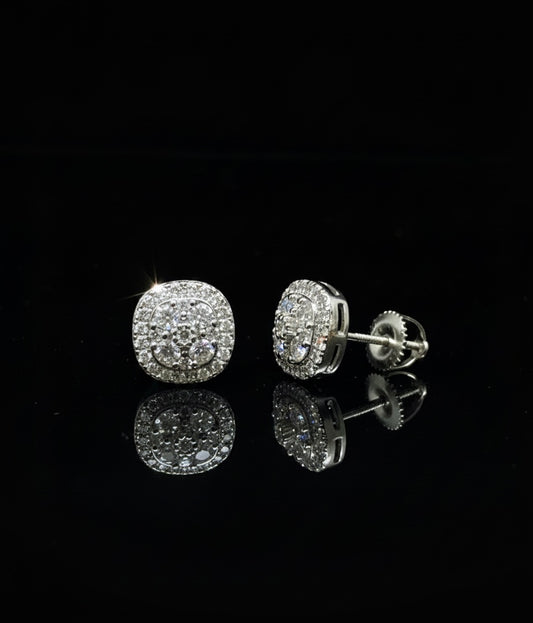 Rounded Square Cluster Moissanite Earrings