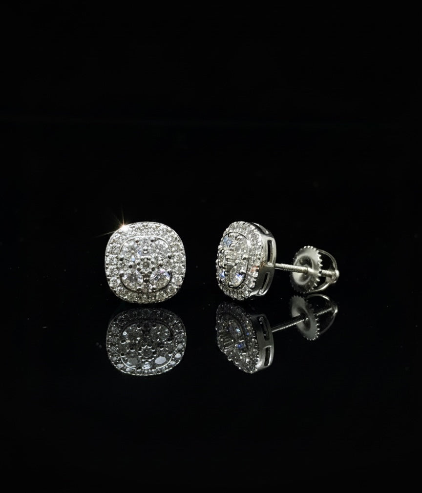 Rounded Square Cluster Moissanite Earrings