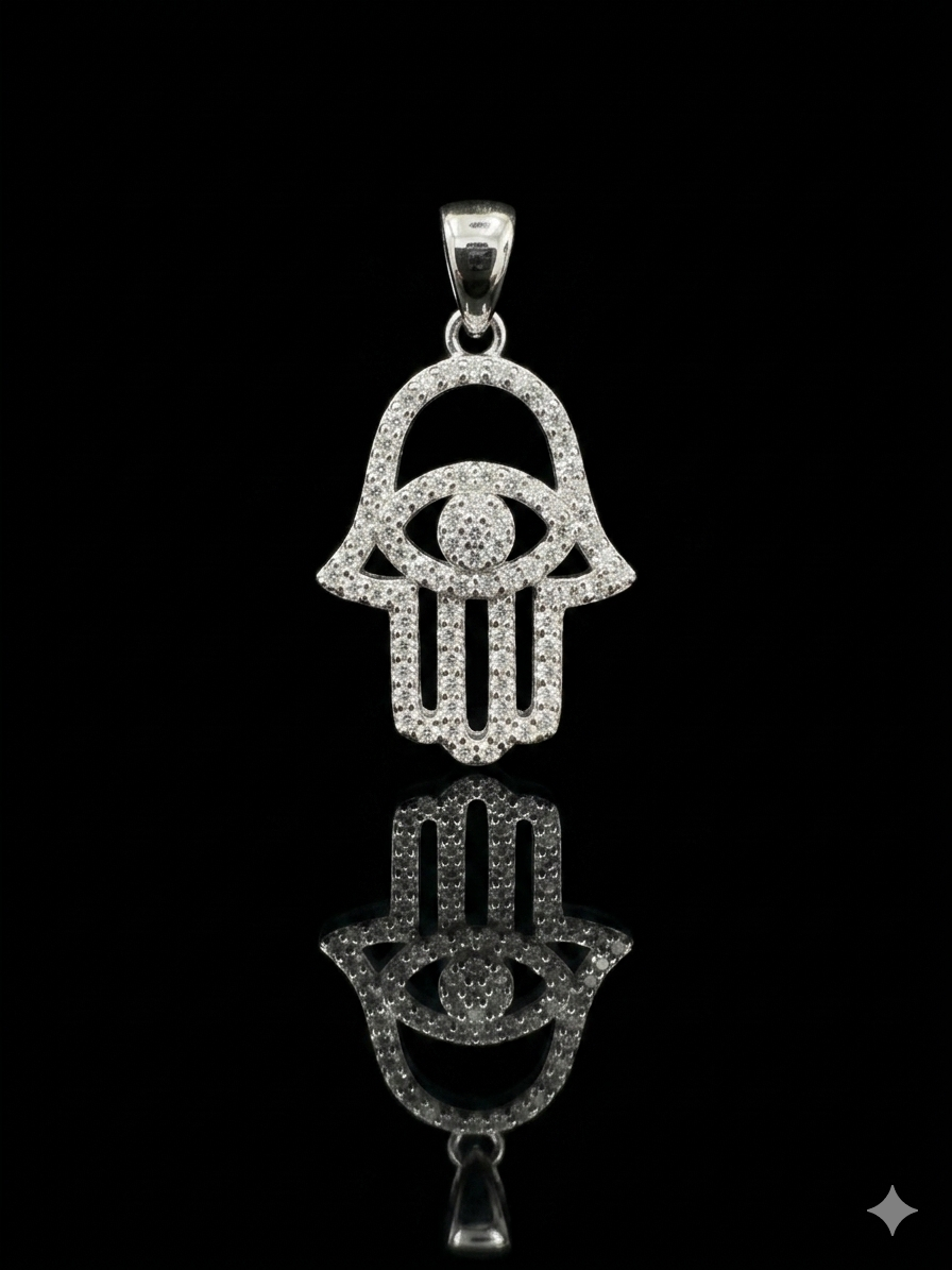 Moissanite Hamsa Hand Pendant