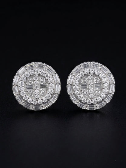 Moissanite Baguette round Stud Earrings
