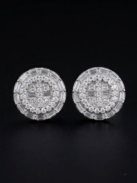 Moissanite Baguette round Stud Earrings