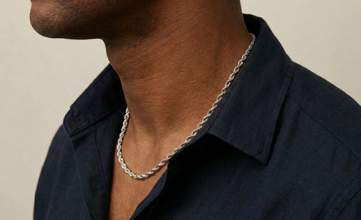 4mm Rope Chain/Necklace In 18K White Gold
