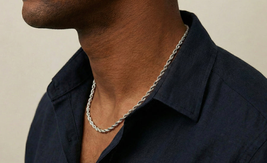4mm Rope Chain/Necklace In 18K White Gold