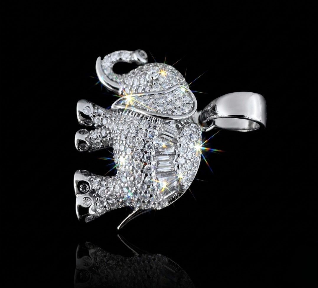 Iced Out Baguette Moissanite Elephant Pendant