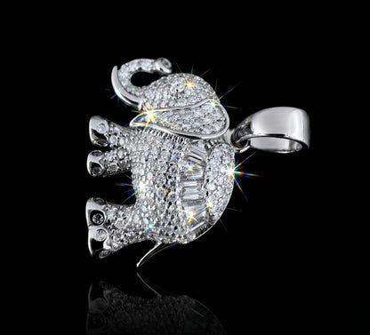 Iced Out Baguette Moissanite Elephant Pendant