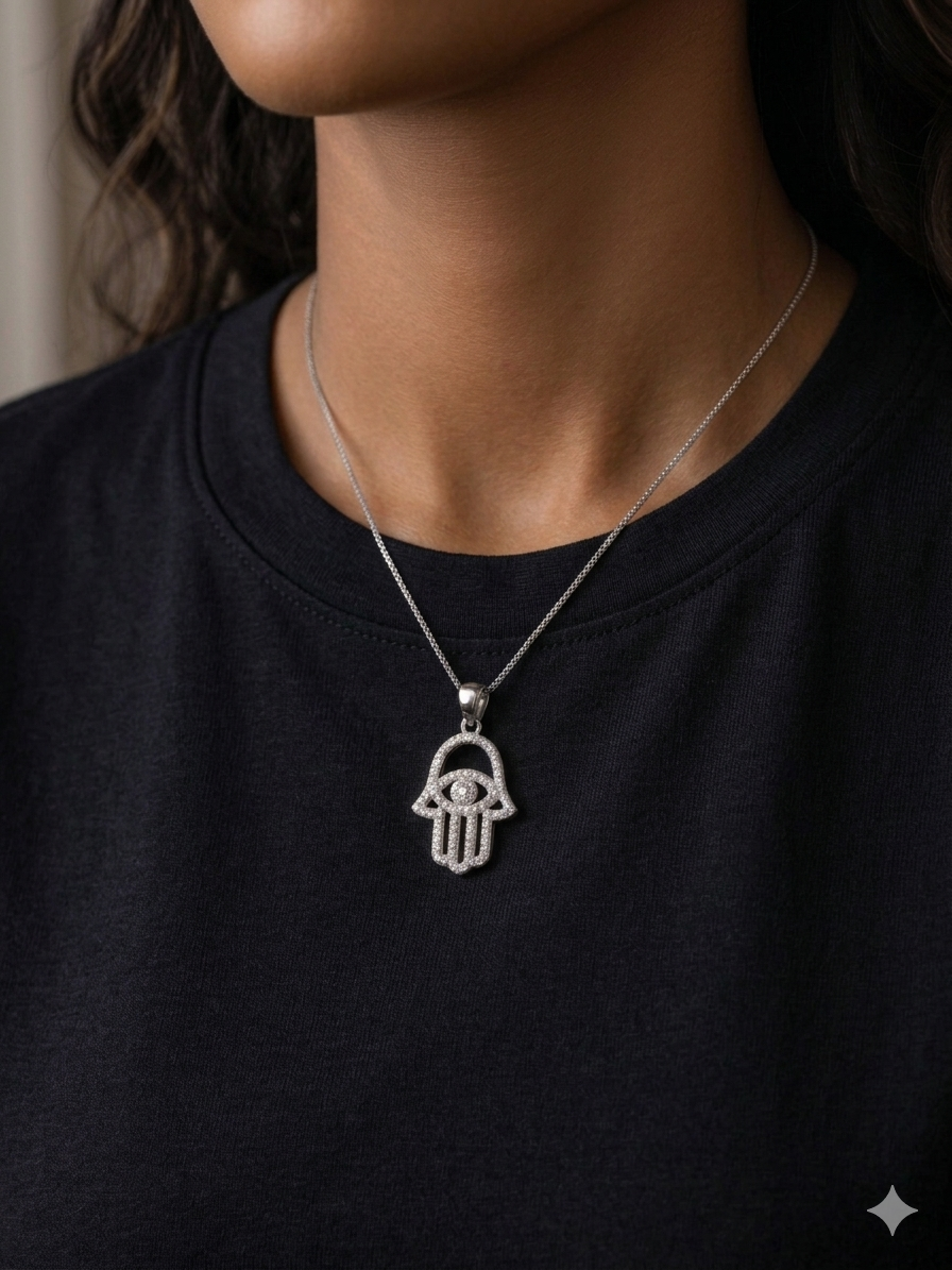 Moissanite Hamsa Hand Pendant
