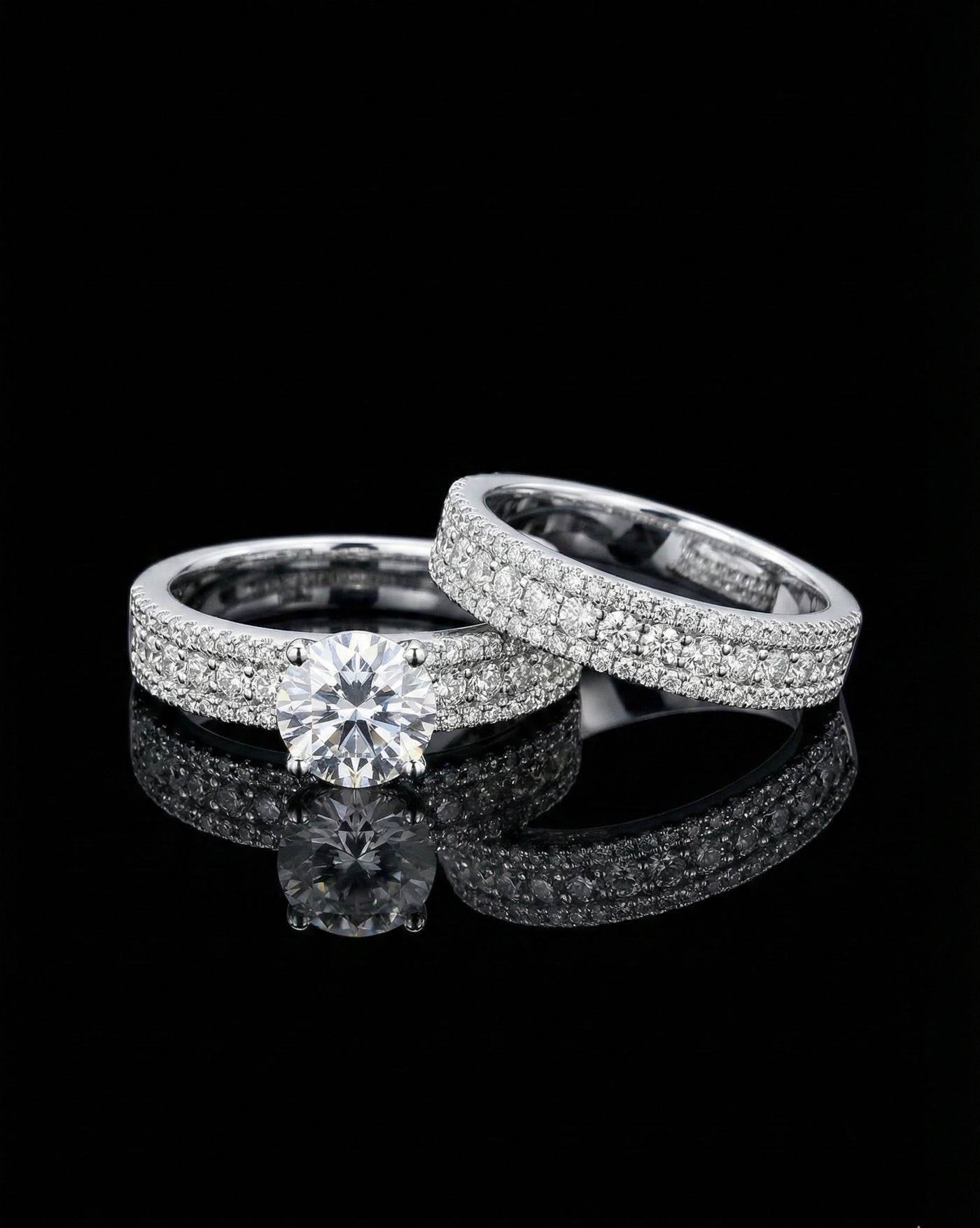 Round Brilliant Solitaire Pave Moissanite Bridal Set