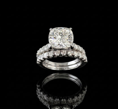 7.7ct Cushion Cut Moissanite Bridal Set