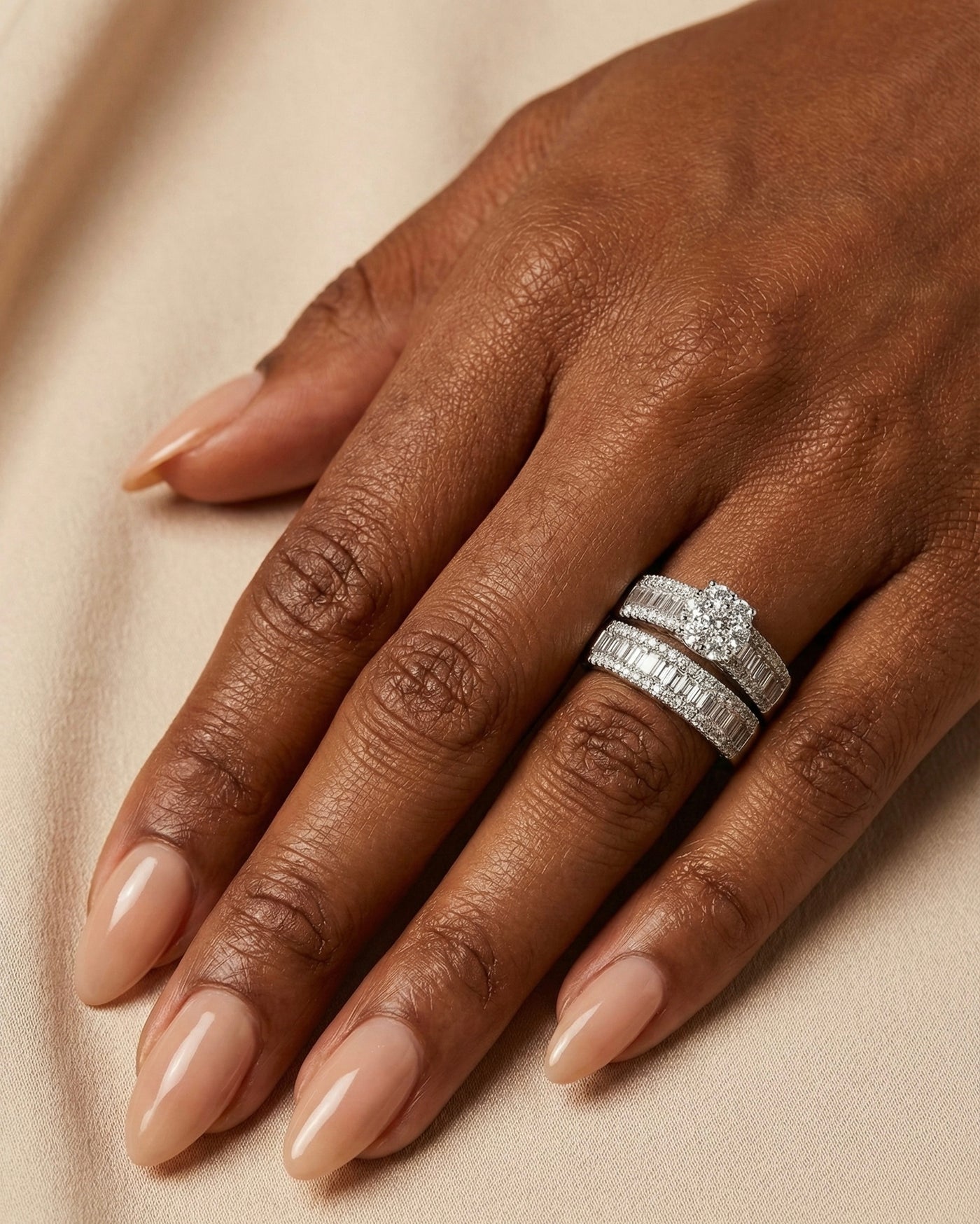 Channel Set Baguettes Cluster Halo Moissanite Ring