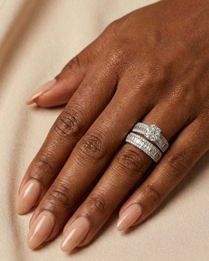 Channel Set Baguettes Cluster Halo Moissanite Ring