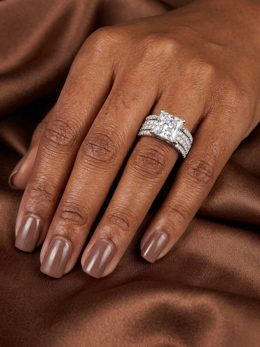 7 Ct Princess Cut  Moissanite Wedding/Promise Ring