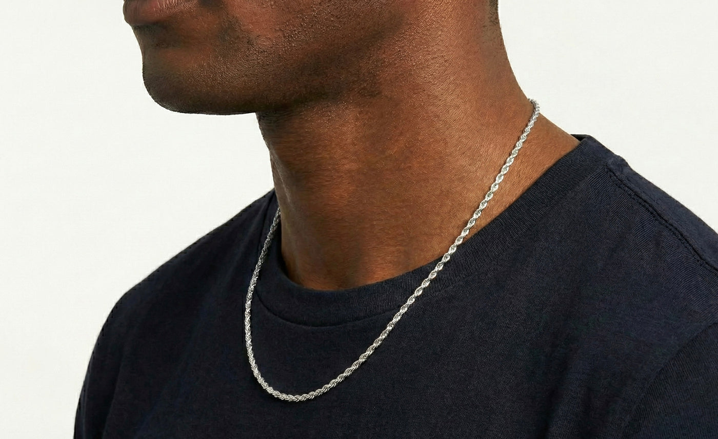 3mm Rope Chain/Necklace In 18K White Gold