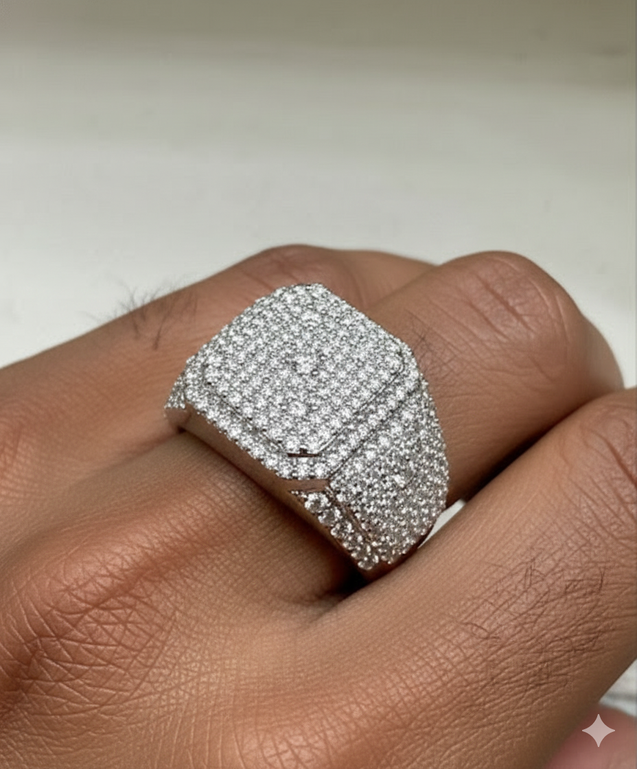Iced Out Cushion Top Moissanite Ring