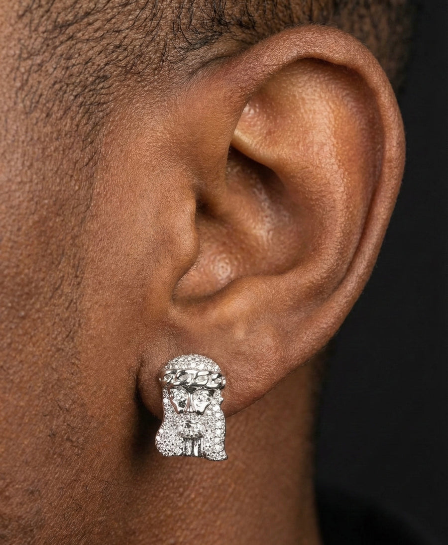 Jesus Head Moissanite Stud Earrings