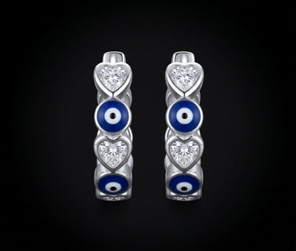 Moissanite Evil Eye & Heart Huggie Hoop Earrings