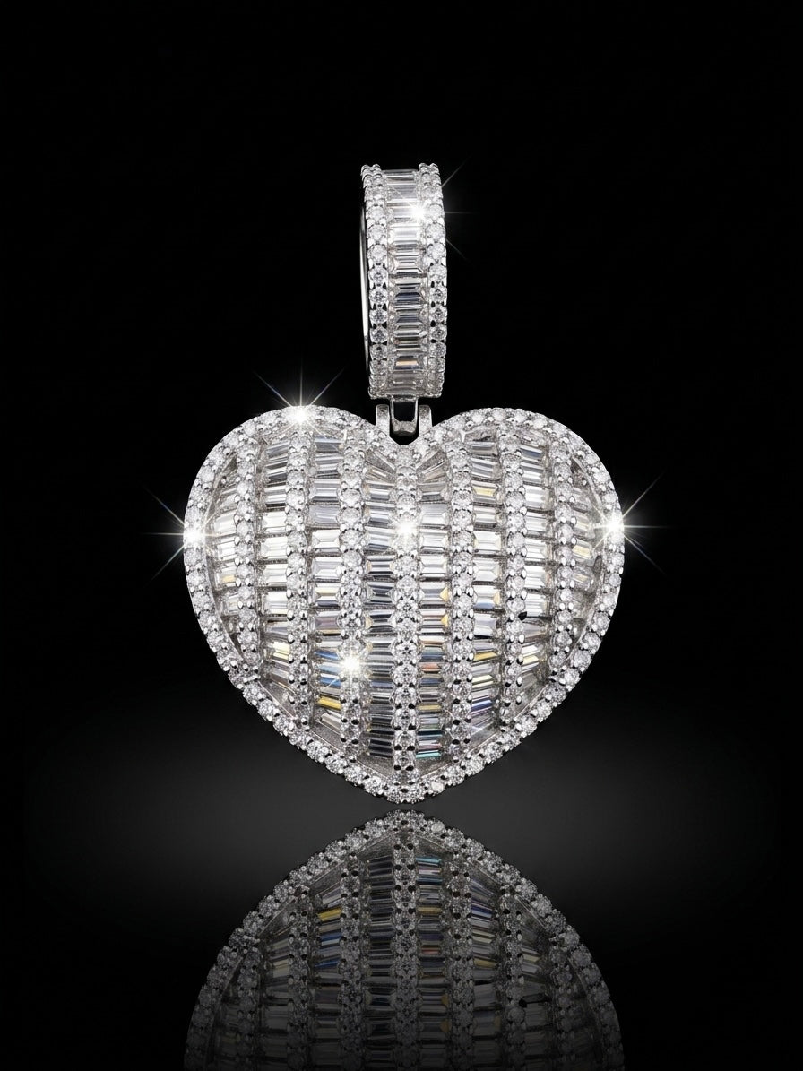Moissanite Baguette Heart Pendant